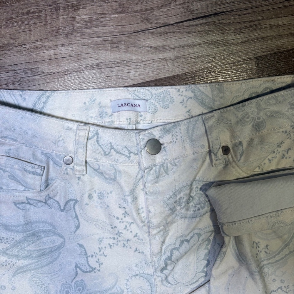 LASCANA Paisley Print Skinny Jeans White & Blue Stretch Denim Size 4 / EU 36 - Picture 3 of 6
